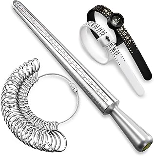 Meowoo Ring Sizer Measuring Tool Set | Ring Gauges with Finger Sizer Mandrel, Ring Sizer Tools for Jewelry Sizing Measuring,4 pcs, Silvery