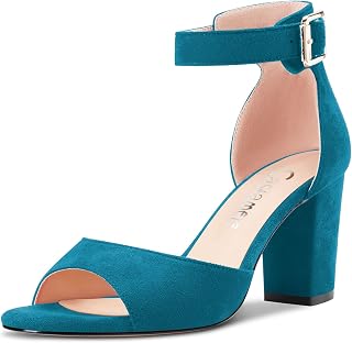 CASTAMERE Women Chunky Wide Medium Heel Open Toe Strap Ankle Sandals