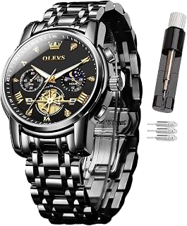 OLEVS Mens Watch, Chronograph Quartz Stainless Steel Dress Watches for Men, 3ATM Waterproof Luminous Hands, Multi Functional Casual Wrist Watches with Link Adjustment Tool