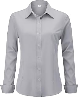 hearain Soft Wrinkle-Free Women's Button Down Dress Shirts Long Sleeve Work Blouses Casual Tops XXS-6XL Regular Petite Tall