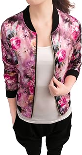 Allegra K Women's Basic Sport Jacket with Floral Print High Neck French Pedestal Casual St Patrick's Day
