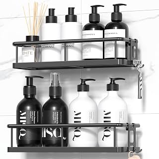 YASONIC Shower Caddy, Rust Proof Bathroom Storage Shelves, Large, Black | 2-Pack Bathroom Shelf, No-Drill Shower Shelf, Wall-Mounted Storage for Kitchen & Bedroom