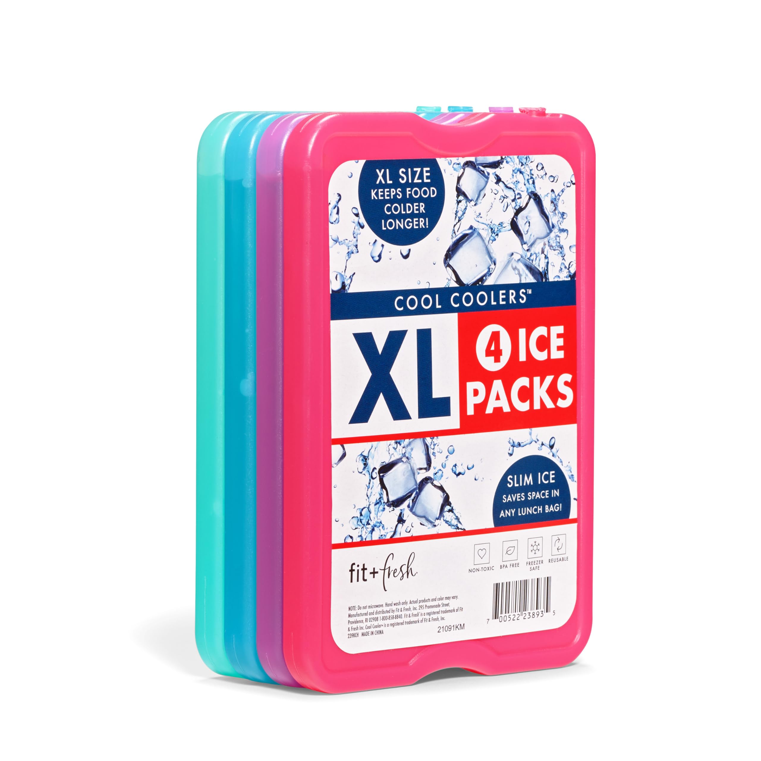 Cool Coolers by Fit & Fresh 4 Pack XL Slim Ice Packs, Quick Freeze Space Saving 
