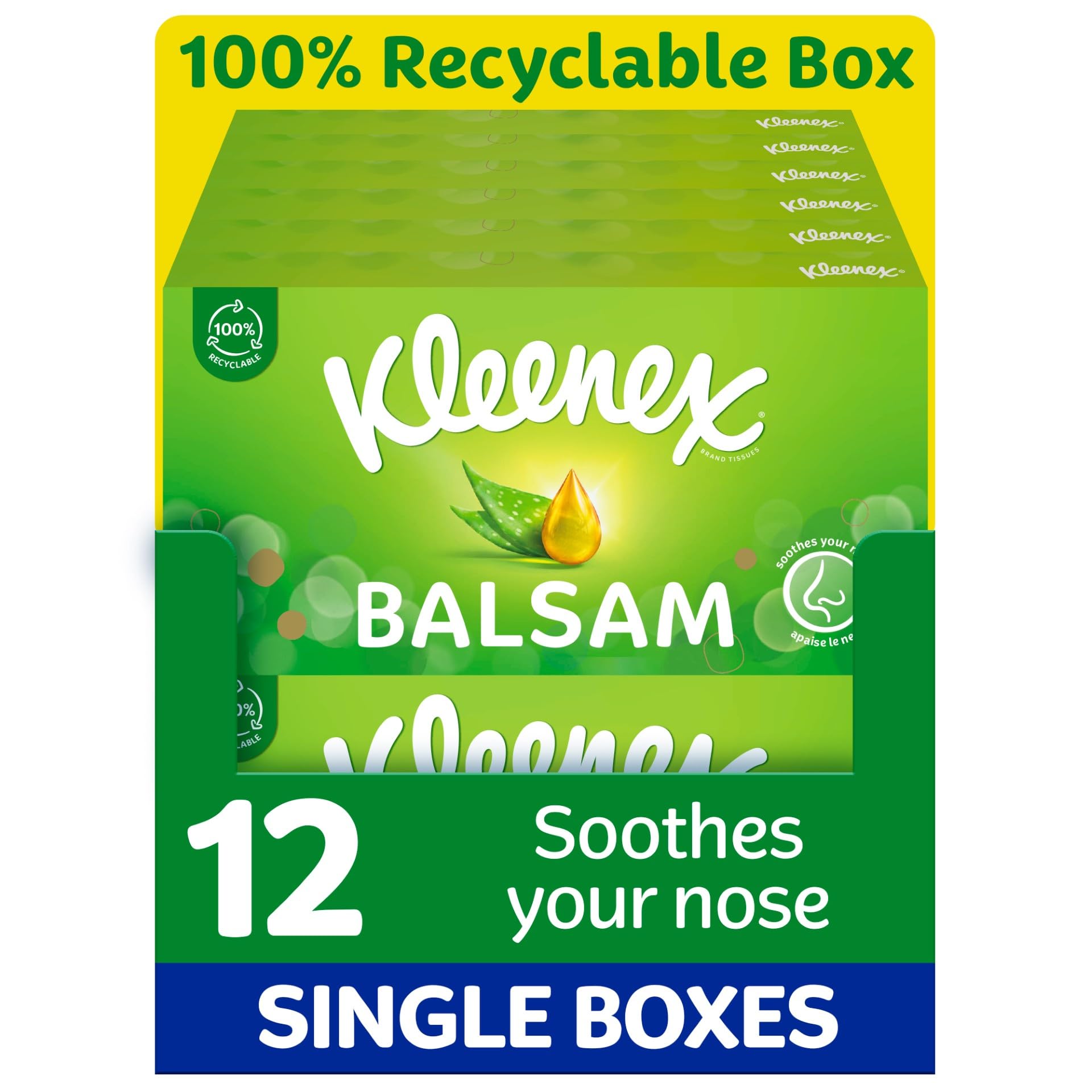 Kleenex Balsam Facial Tissues - Multipack 12 Tissue Boxes | Balm Tissues Protect