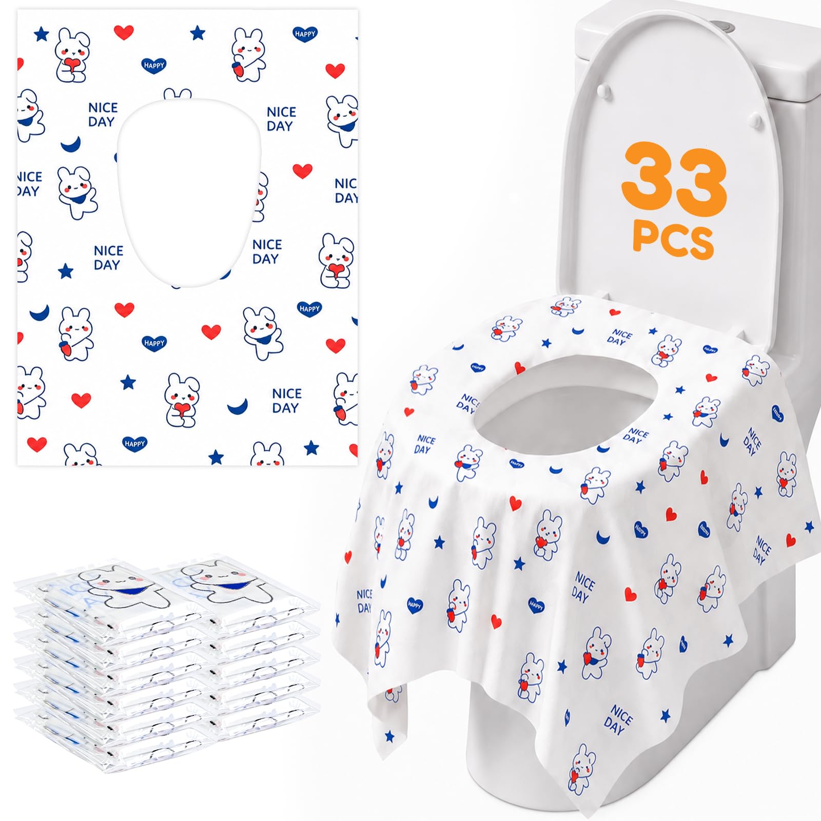 33 Pcs Toilet Seat Covers Disposable, Individually Wrapped for Travel | Large Po