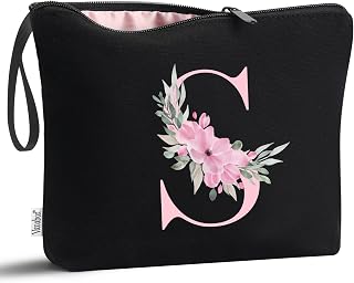 Vavabox Personalised Initial Make Up Bag, Gifts for Women (S, Black) | Birthday Makeup Bag, Cosmetic Wash Bag Gifts for Teenage Girls Ladies