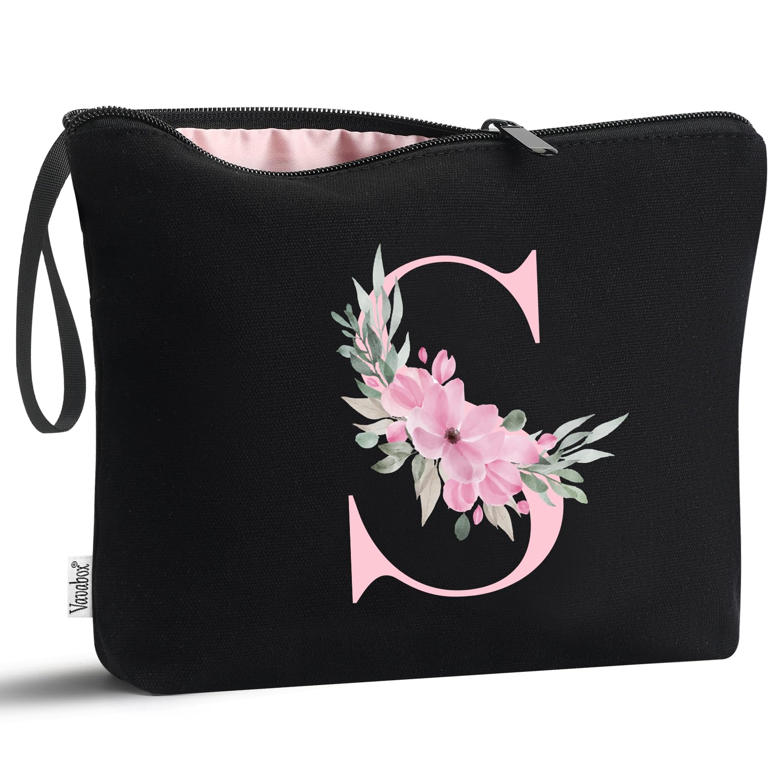 Vavabox Personalised Initial Make Up Bag, Gifts for Women (S, Black) | Birthday 