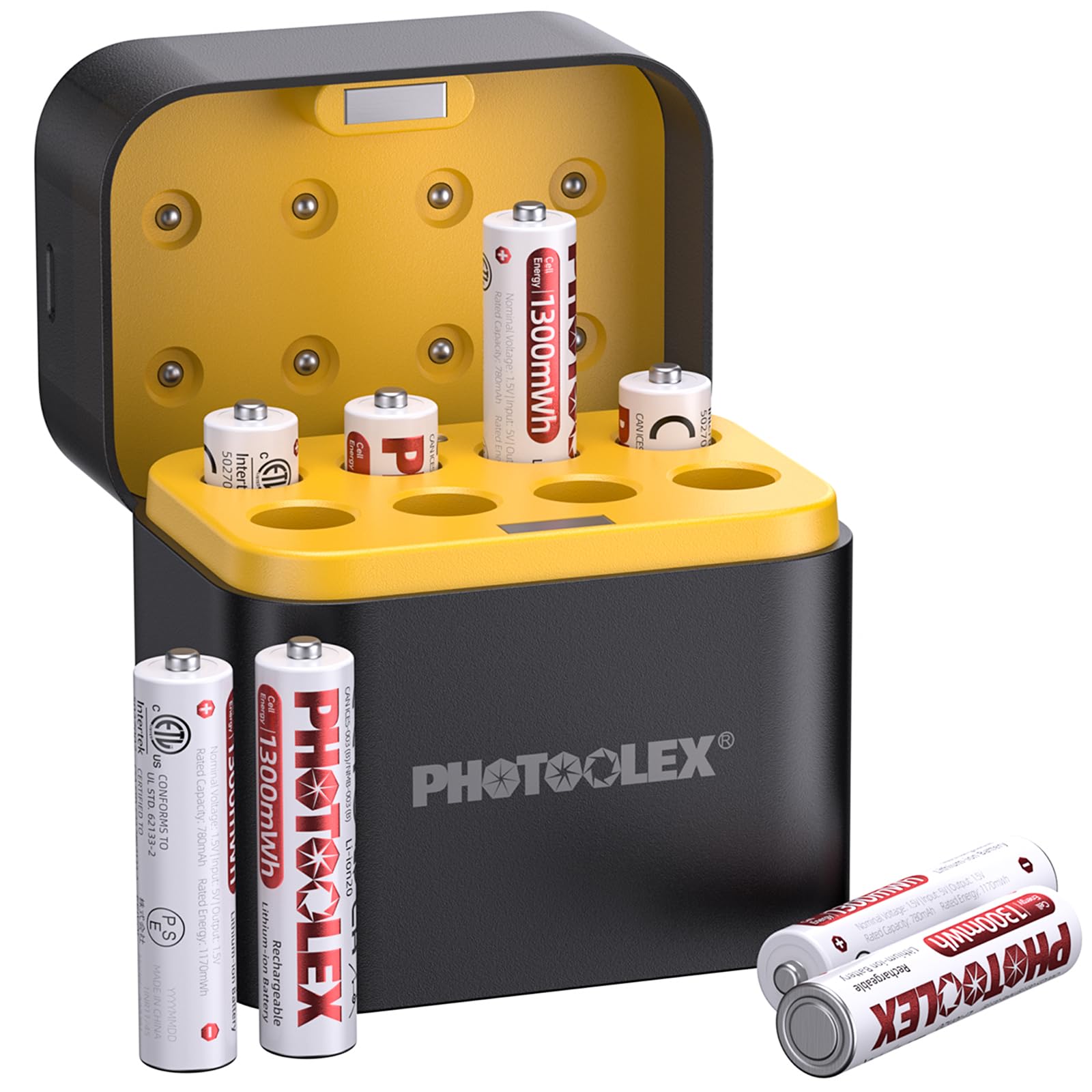 PHOTOOLEX AAA Rechargeable Lithium Batteries 8 Pieces with Charger, 1300 mWh Rec