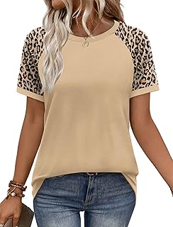 WIHOLL Women's Raglan Short Sleeve Summer Tops Contrast Color Block Tops