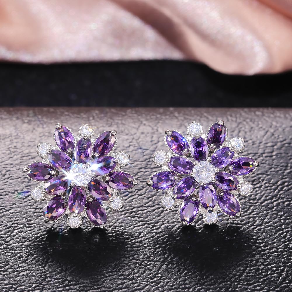 Gorgeous flower shaped cubic zirconia stud earrings. Women