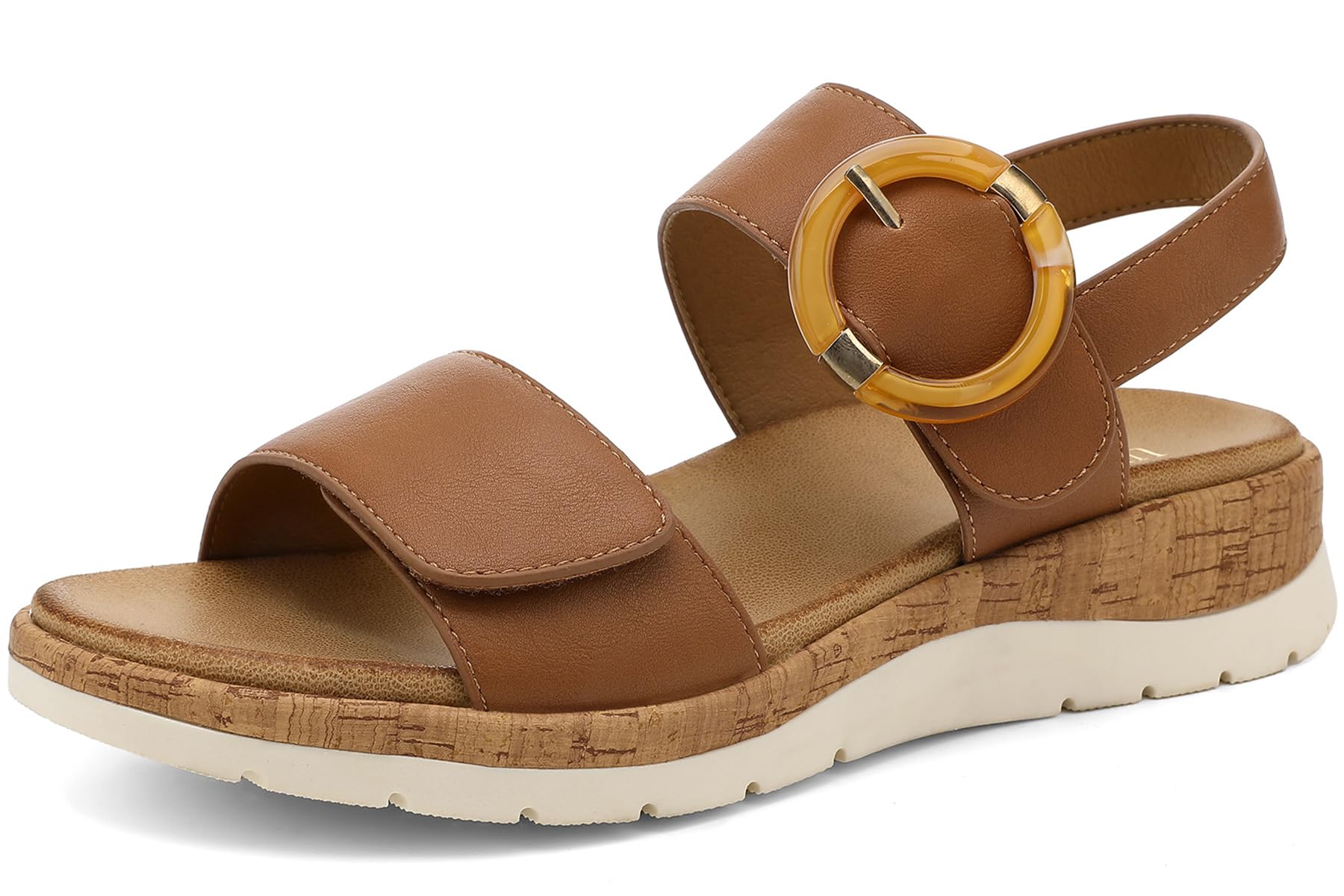 UBFEN Women Flat Sandals Arch Support Open Toe Comfortable Casual Low Wedge Sand
