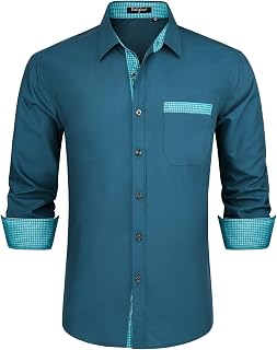 Enlision Men's Long-Sleeved Business Shirt, Regular Fit, Casual Shirt, Modern, Wedding Shirt with Pocket