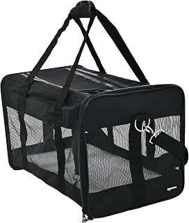 Amazon Basics Airline Approved Soft-Sided Mesh Pet Travel Carrier with Shoulder Strap, Removable Washable Fleece Pad, Top Opening, Ventilation for Dog, Cat, up to 22 pounds, 19.7Lx12Wx12H in., Black