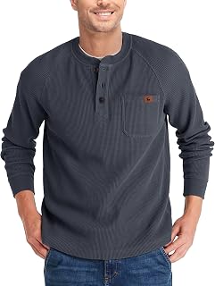 ZITY Men's Waffle Henley Long Sleeve Shirts with Pocket
