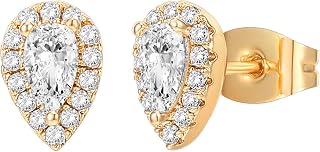 PAVOI 14K Gold Plated 925 Sterling Silver Post Brilliant Round Faux Diamond Halo Earrings - Premium Cubic Zirconia