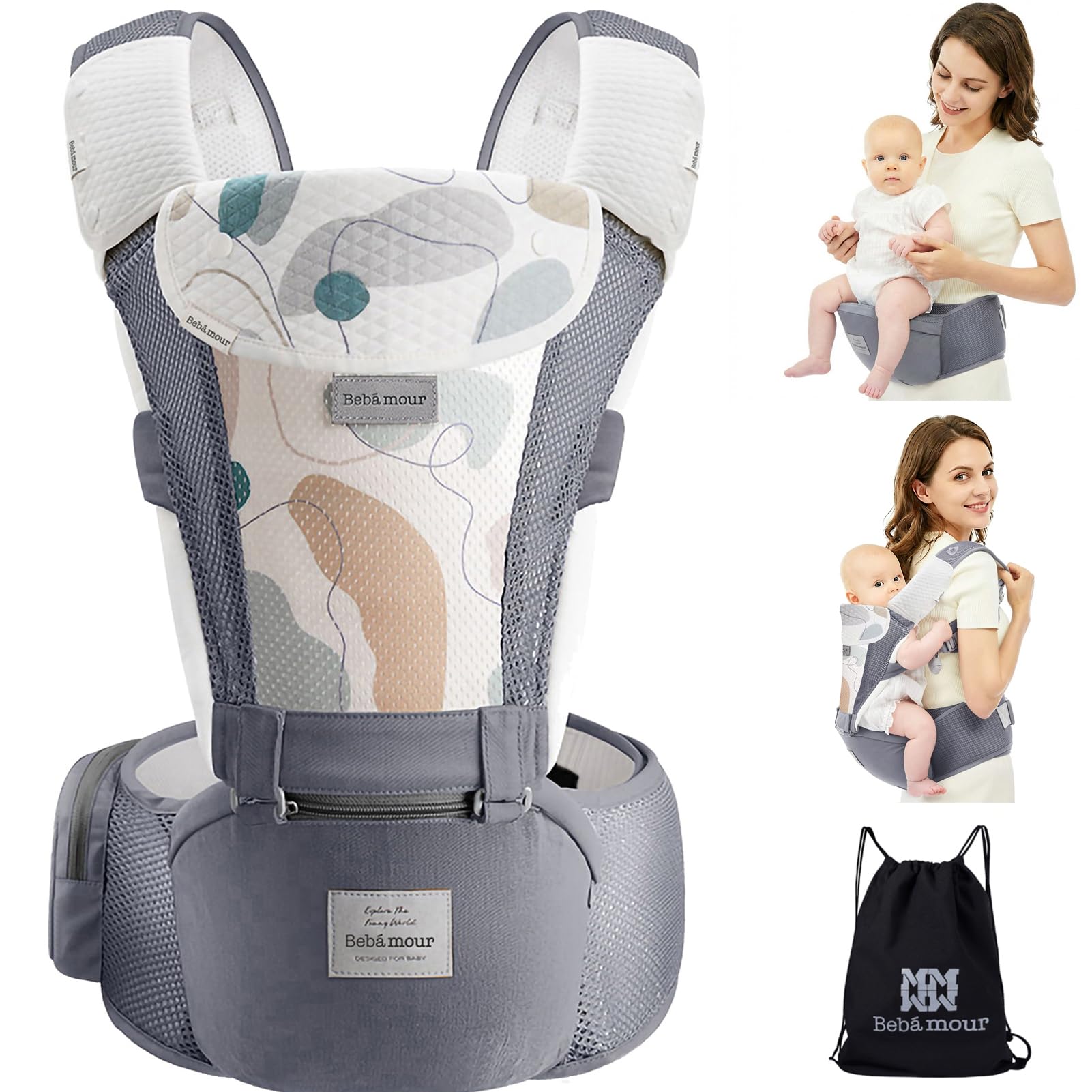 Bebamour Baby Carrier with Hip Seat, Newborn to Toddler 0–36 Months, Ergonomic I
