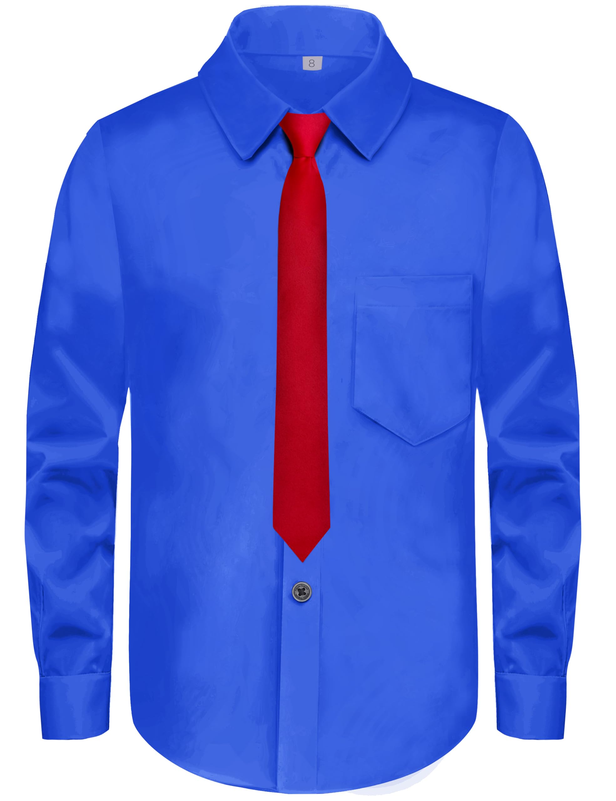 Boys Long Sleeve Button-Down Dress Shirts with Tie: 2 Fabrics (Stretch/Standard)
