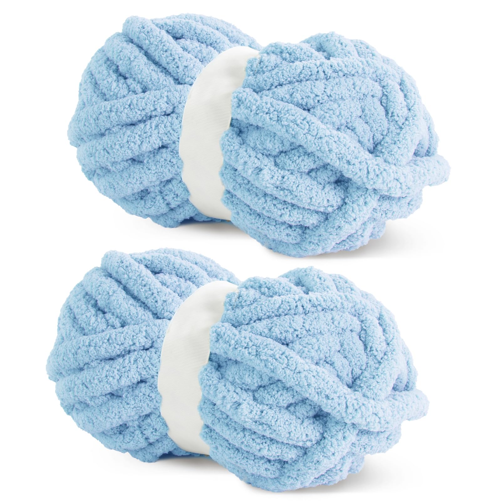 HOMBYS Sky Blue Chunky Chenille Yarn for Crocheting, Bulky Thick Fluffy Yarn for