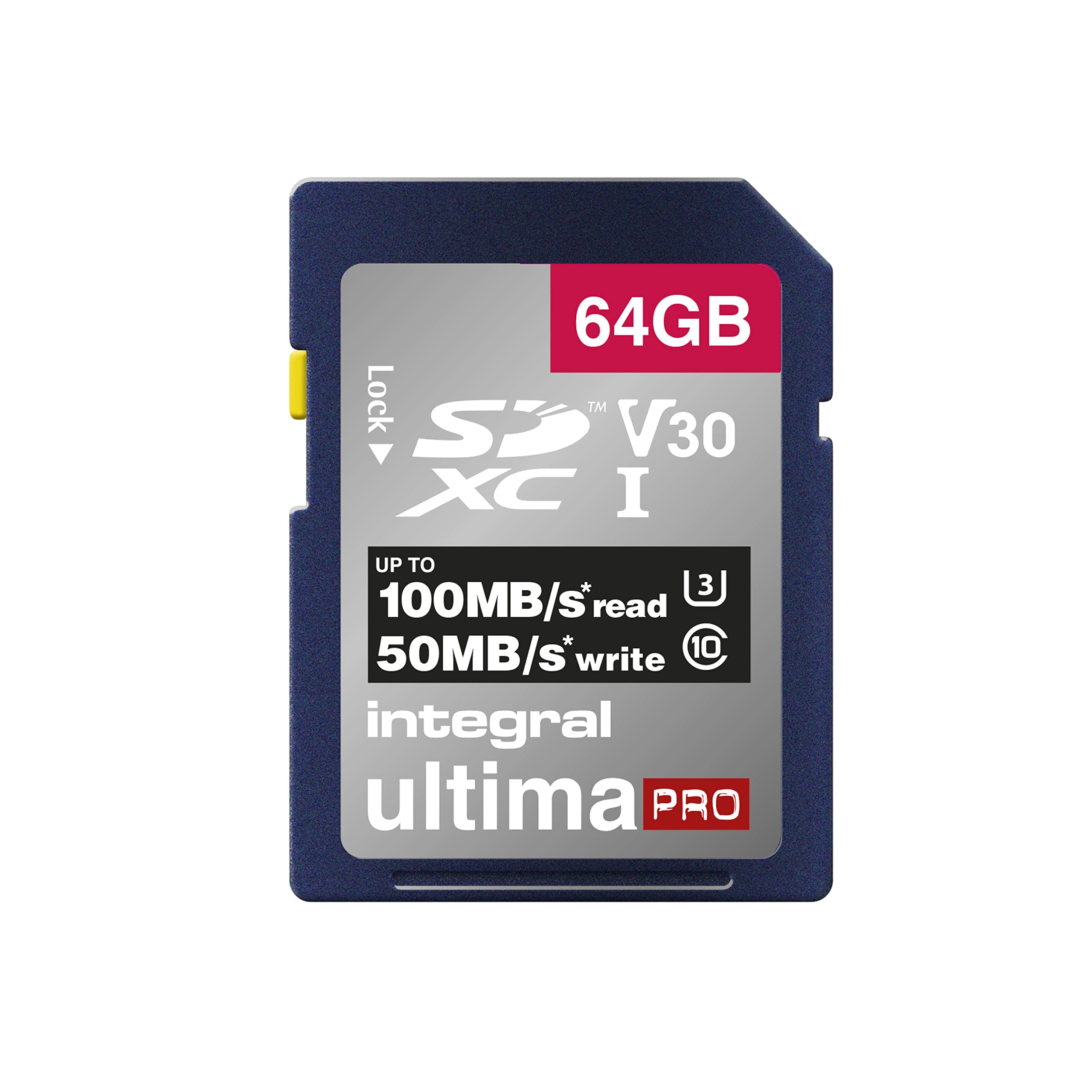 Integral 64GB SD Card 4K Ultra-HD Video High Speed SDXC V30 UHS-I U3 Class 10 Me