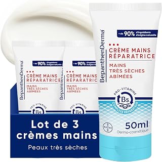 Intense Repair Hand Cream - Very Dry and Damaged Skin - Repairing Care for Sensitive Skin with Shea Butter and Argan Oil - Non-Greasy Formula - Fast Absorption - BepanthenDerma - 3x50ml