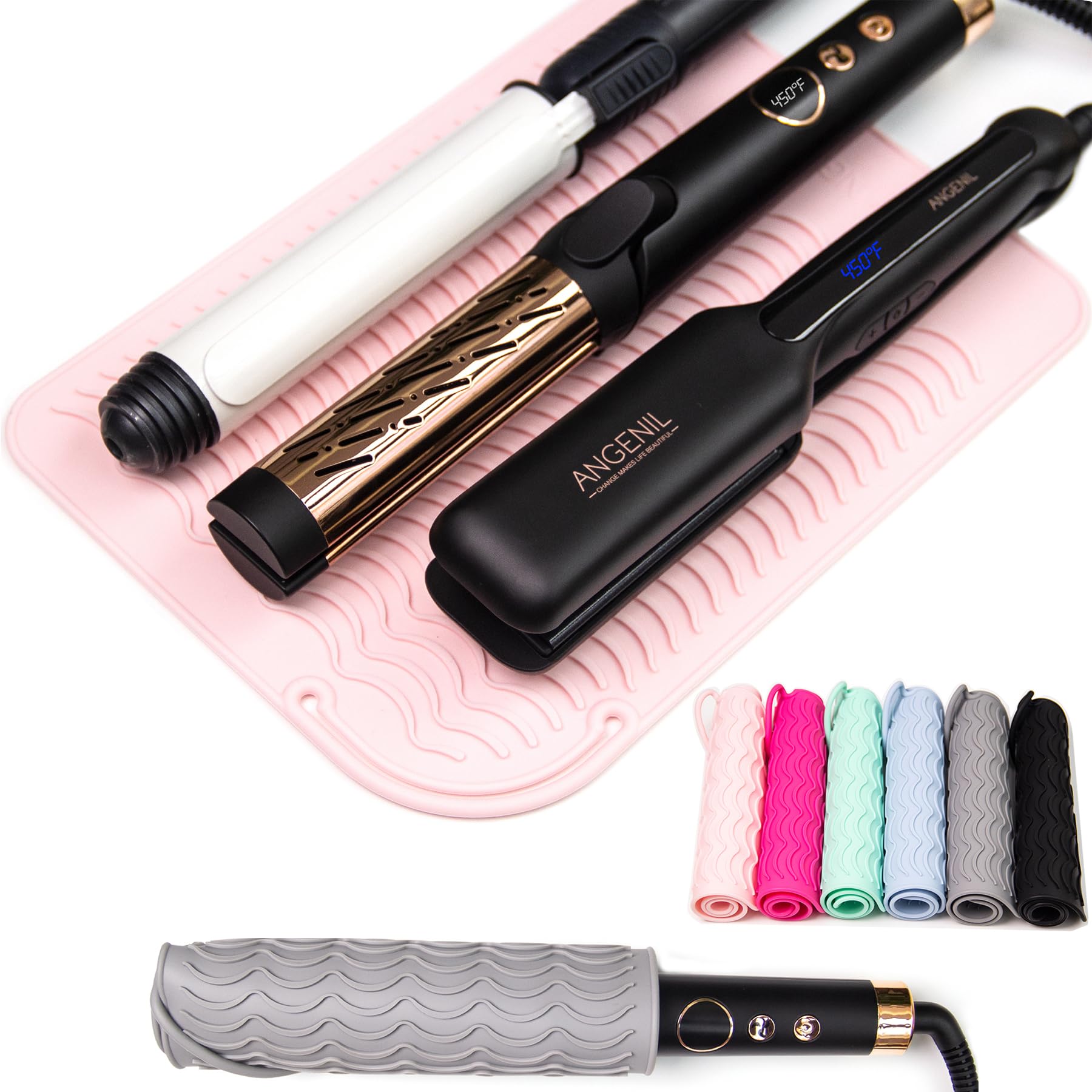 ANGENIL Pro Large Heat Resistant Silicone Mat Hair Straighteners for Women, Curl