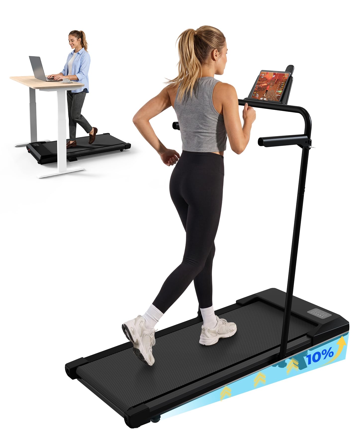 Superun Raceable 6%/10% Incline Walking Pad, 6/12km/h Foldable Treadmill | Under