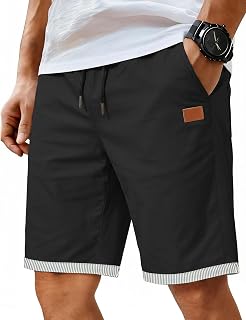 COOFANDY Men's Casual Shorts Cotton Elastic Waist Drawstring Shorts Lightweight Summer Beach Shorts