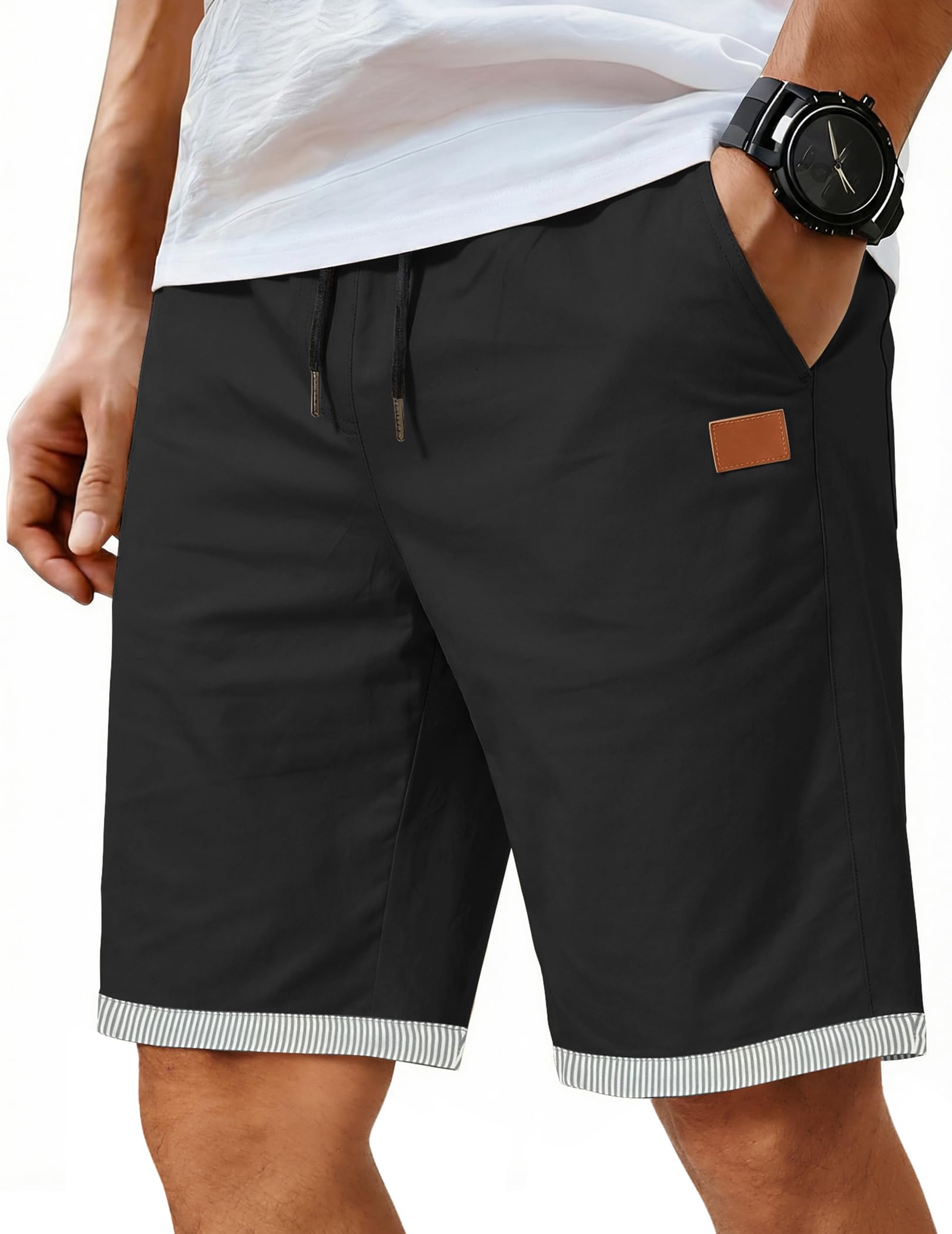 COOFANDY Men's Casual Shorts Cotton Elastic Waist Drawstring Shorts Lightweight 
