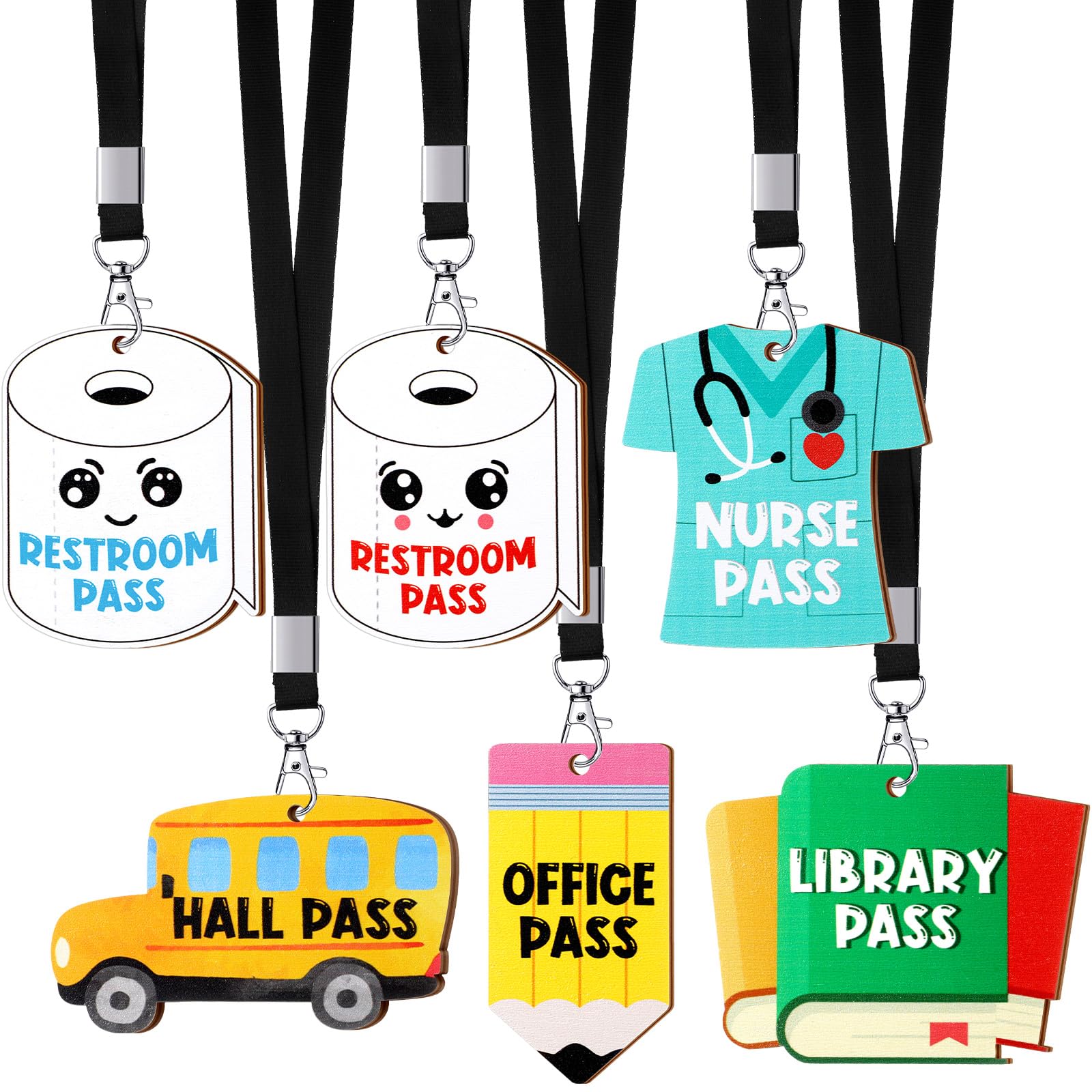 Sabary 6 Set Hall Pass Lanyard Bathroom Restroom Passes Classroom,Cute | Unbreak