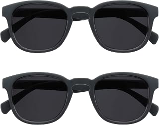 OPULIZE Pop Pack 2 Men Women Smooth Grey Matte Readers Sun Reading Glasses UV400 Hinges Spring Retro Round SS2-7 +1.00