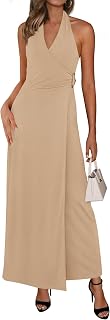PRETTYGARDEN Halter Dresses for Women 2026 Elegant Classy Spring V Neck Tie Backless Summer Wedding Guest Cocktail Midi Dress