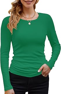 DUOEASE Women's Long-Sleeved Crew Neck Elegant Slim Fit T-Shirt