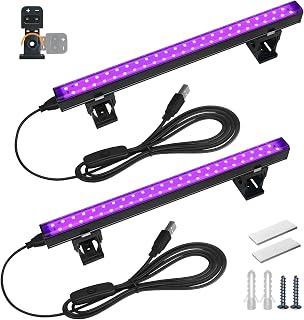 Barrina UV LED Blacklight, 10W 1ft USB Black Light, Adjustable, 2 Packs | Black Light Bar for Fluorescent Poster Glow Party Body Paint, Halloween Decorations, Portable UV Lights for Cabinet