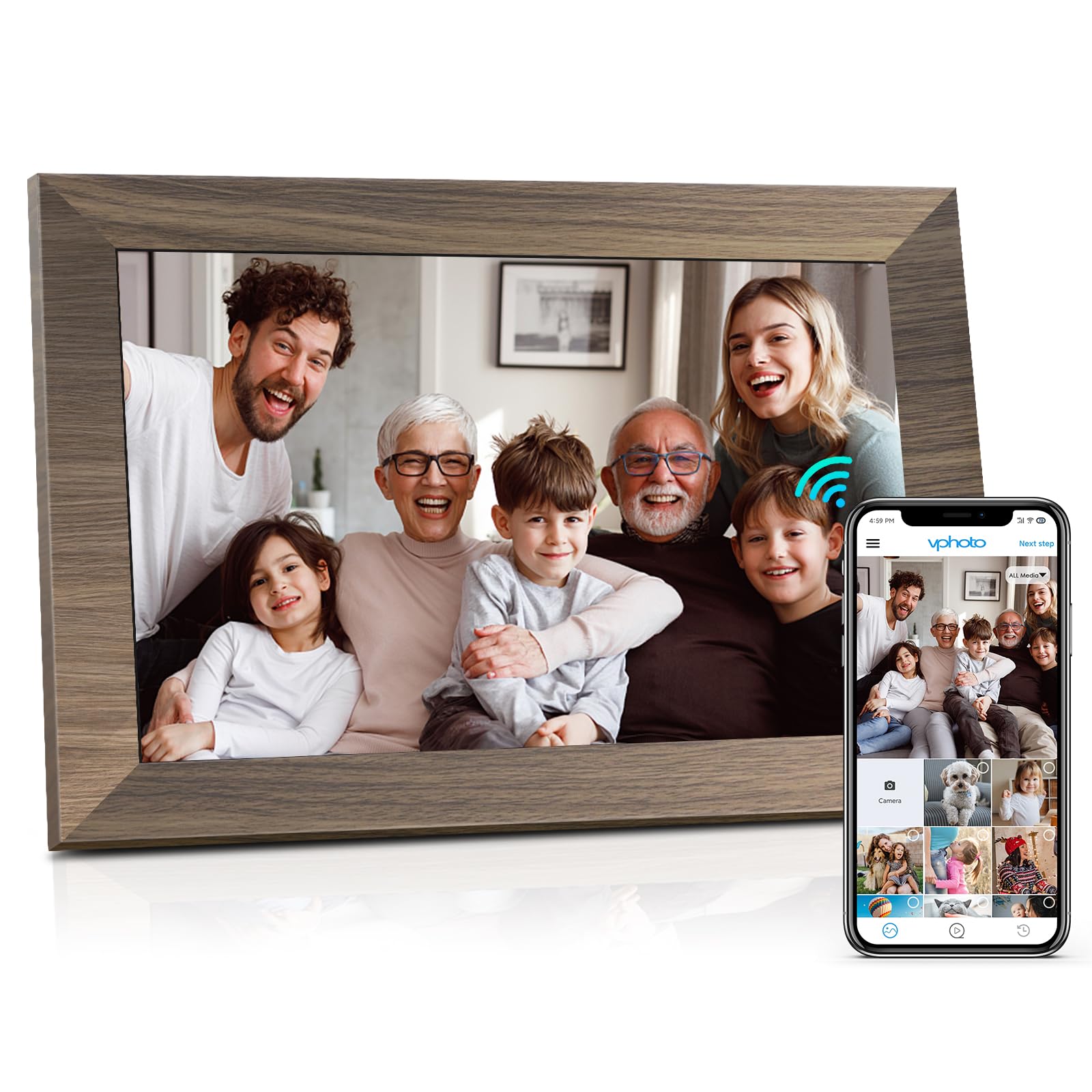 Canupdog WiFi Digital Picture Frame 10.1 Inch, IPS Touch Screen Smart Cloud Digi
