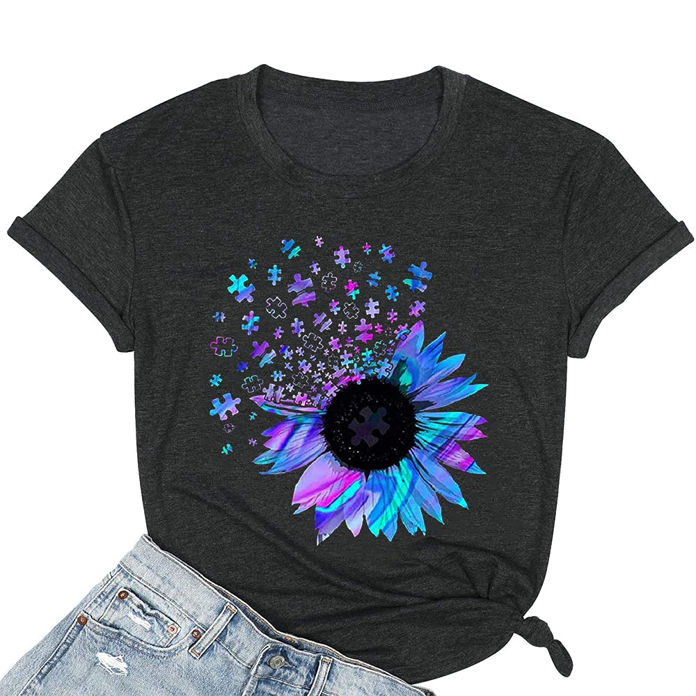 Womens Dandelion T Shirts Sunflower Graphic Short Sleeve Casual Tops