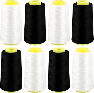 8 Cones Serger Thread 3000 Yards Each Spool, Black &amp; White Polyester Thread 40S/2 for Sewing Machine, All Purpose, Overlock, Quilting, Embroidery