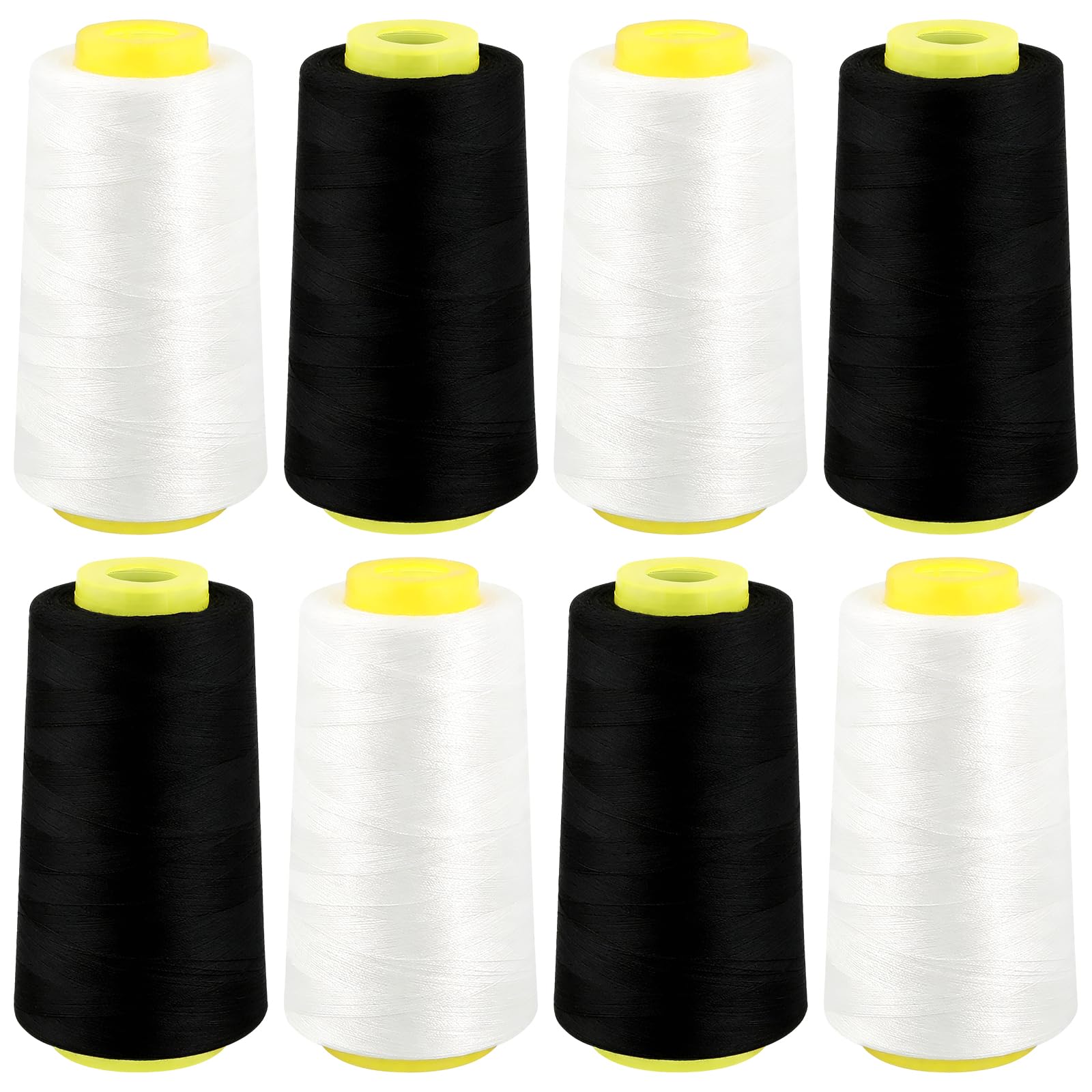8 Cones Serger Thread 3000 Yards Each Spool, Black &amp; White Polyester Thread 