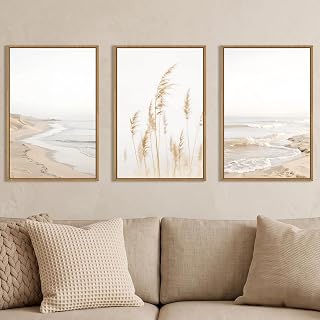HPNIUB Grande set di arte da parete con cornice moderna costiera e onde, 61