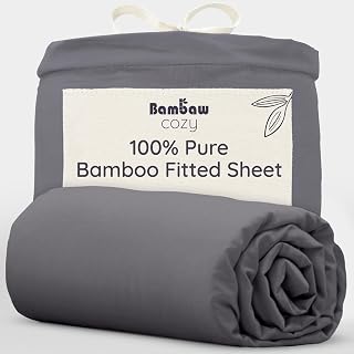 Bambaw Bamboo King Size Fitted Sheet 150x200 cm, Deep Pocket 35cm, Anti Allergy Bedding, Eco Friendly 100% Bamboo Bedding, Temperature Control Deep Fitted King Size Sheet 150x200 cm (Charcoal)