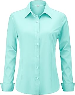 hearain Soft Wrinkle-Free Women's Button Down Dress Shirts Long Sleeve Work Blouses Casual Tops XXS-6XL Regular Petite Tall