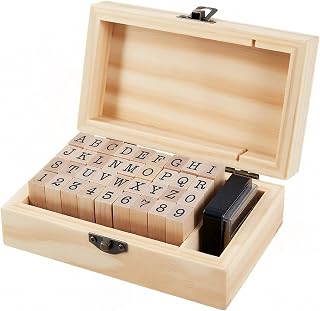 houlishu 36 Pcs Alphabet Number Stamps - Wooden Rubber Vintage Design with Storage Box, Clear Printing for DIY Craft Scrapbooking Card Making