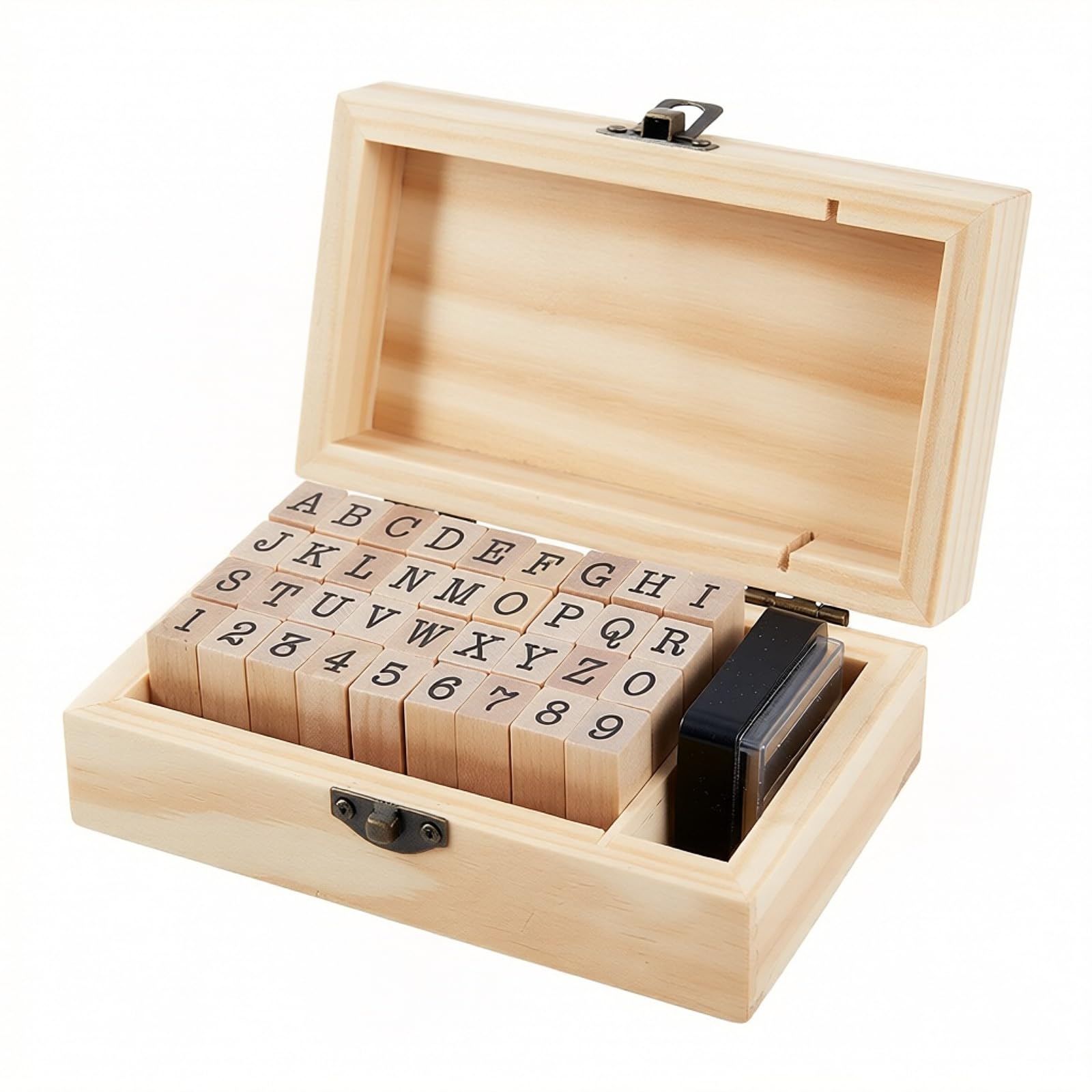 houlishu 36 Pcs Alphabet Number Stamps - Wooden Rubber Vintage Design with Stora