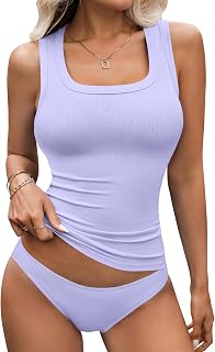 LYANER Women's Ribbed Tank Top Summer Sleeveless Scoop Neck Casual Basic Slim Fitted Shirt