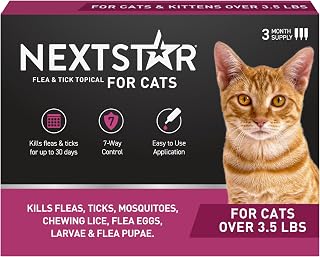 NextStar Flea & Tick Topical Cats 3.5 lbs+, 7-Way, 3-Month | Ideal for Cats 3.5 lbs+; Kills Fleas, Ticks, Mosquitoes & Lice; 3-month supply; 30-Day Protection