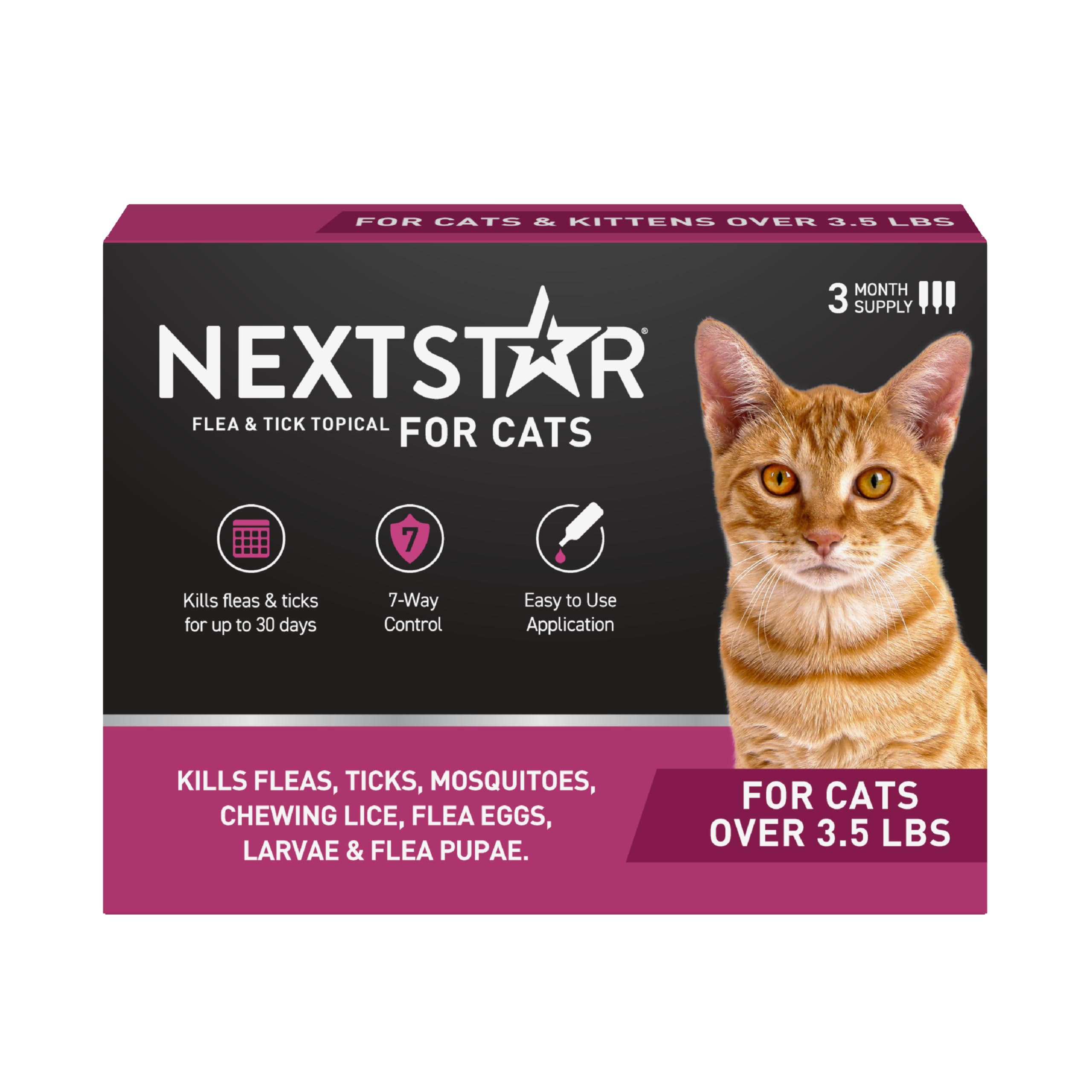 NextStar Flea & Tick Topical Cats 3.5 lbs+, 7-Way, 3-Month | Ideal for Cats 3.5 