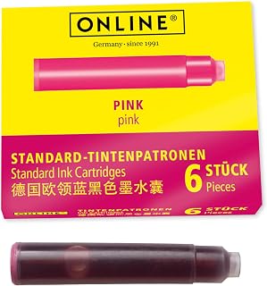 ONLINE Standard Ink Cartridges, Universal Fountain Pen Ink, Compatible with All Standard Fountain Pens, Replacement Cartridges for Fountain Pen and Rollerball Pen, Pack of 6, Pink
