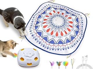ORSDA Cat Toys Interactive, 4 in 1 Automatic Cat Toy, Hide and Seek, Whack a Mole, Magic Wand, Chasing Feather, with 3Pcs DIY Replacement Feathers, USB Rechargeable