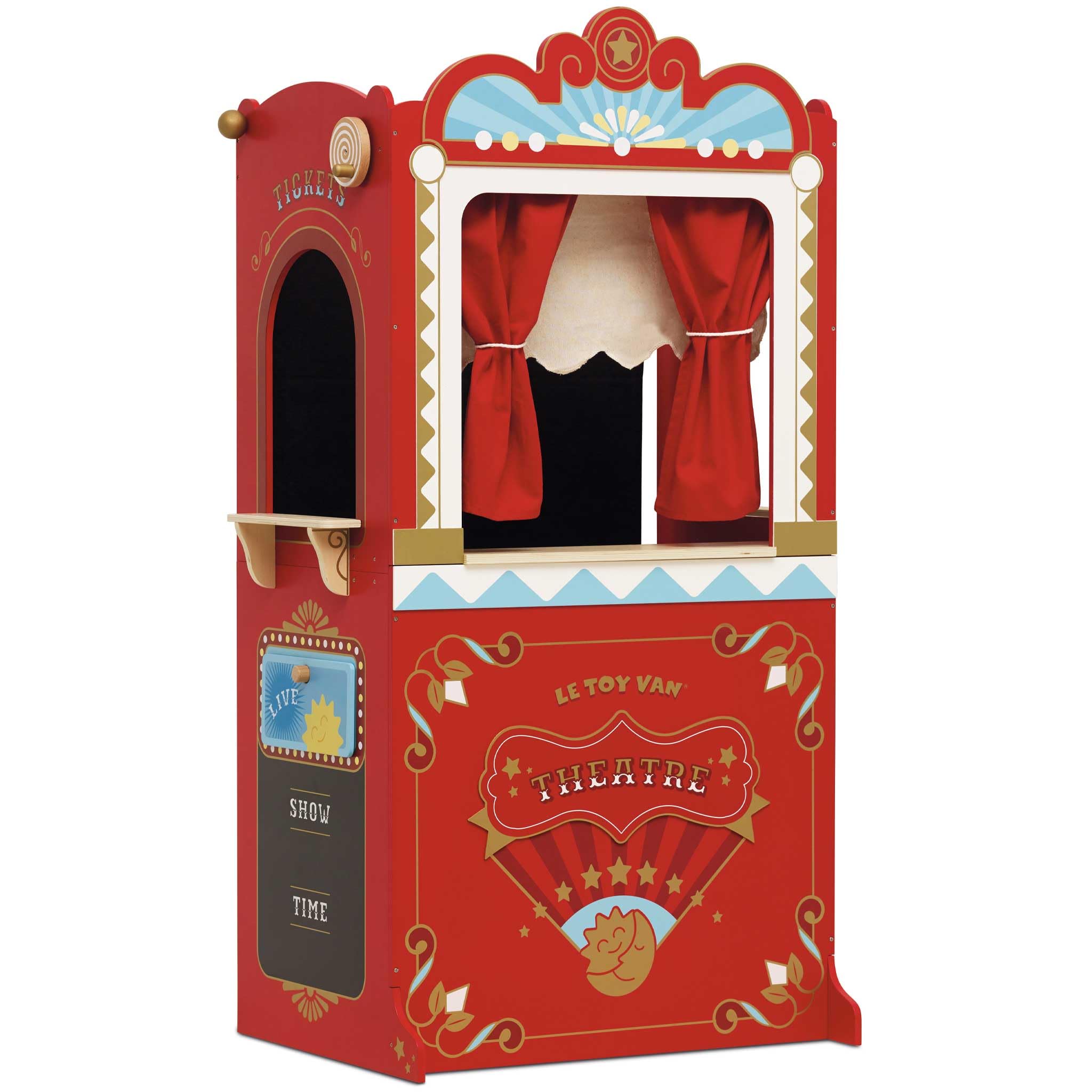 Le Toy Van Large Floor Standing Wooden Educational Puppet Theater | Red and Gold