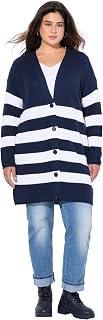Ulla Popken Strickjacke, Streifen, Boxy, V-outschnitt, Rollkanten Cardigan Sweater for Women