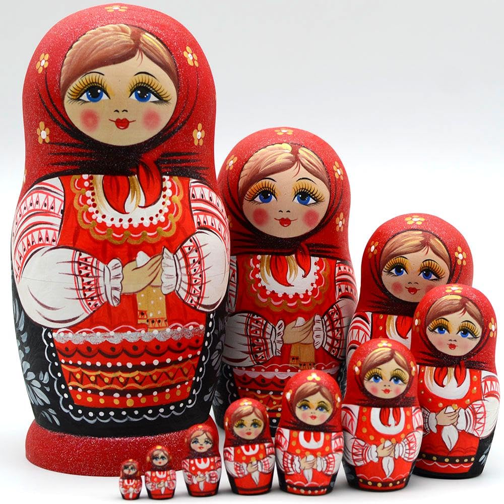YAKELUS Russian Nesting Dolls for Kids Matryoshka Doll 10pcs Handmade